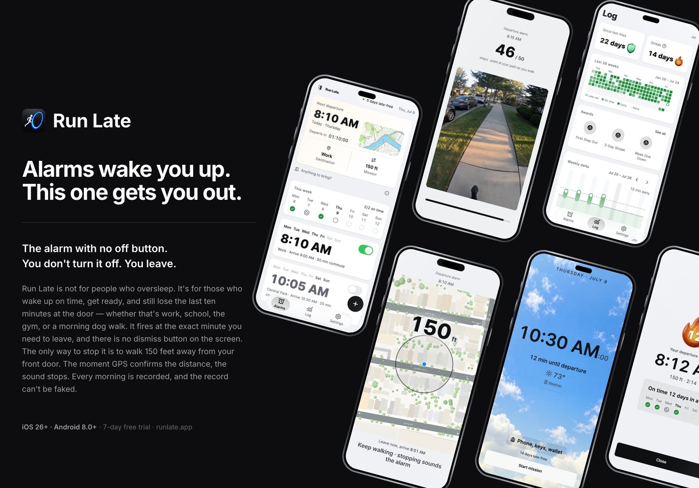Run Late one-sheet — Alarms wake you up. This one gets you out.